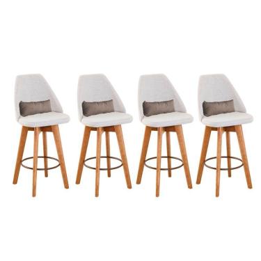 Imagem de Kit 04 Banquetas Alta Maya Giratória Com Encosto Gourmet Linho Bege e Almofada Suede Bege - Aurora Line