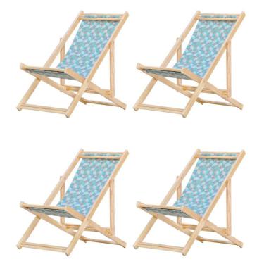 Imagem de Kit 4 Cadeira Espreguiçadeira Dobrável S-b-triang Azul