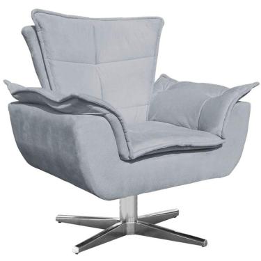 Imagem de Poltrona Decorativa Base Giratória Cromada Charger Suede Cinza G19 - Gran Belo