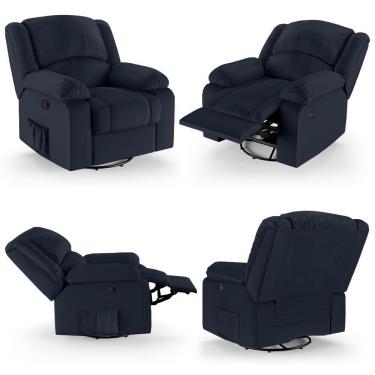 Imagem de Poltrona Do Papai Reclinável Sala De Cinema Madrid Glider Manual Giratória Massagem Usb Pu Azul G23