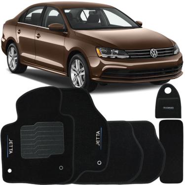 Imagem de Jogo Tapete Automotivo Carpete + Lixeira Vw Jetta 2011 à 2018 Soft Logo Bordado Preto 6 Peças