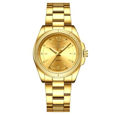 Imagem de Relógio De Pulso Feminino Em Aço Inoxidavel Confortável Design Elegante à Prova D´agua Dourado