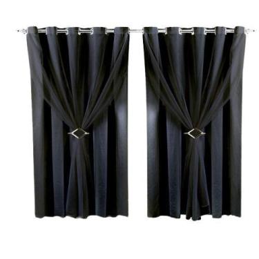 Imagem de Cortina oxford com voil 10,00x2,80 Para Trilho Duplo - Ludatex, Preto
