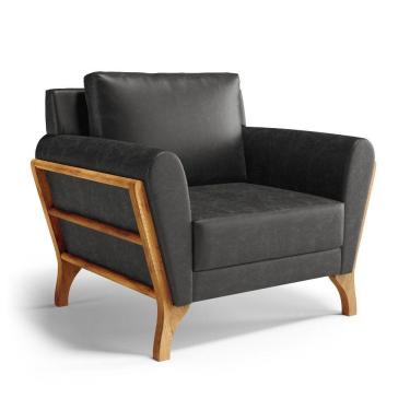 Imagem de Poltrona Sabrina De Madeira Maciça Com Almofada Courino Preto 503