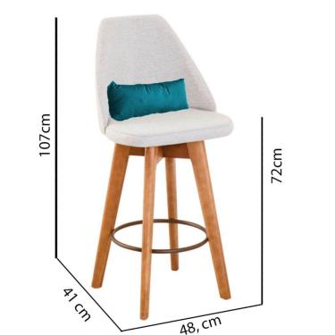 Imagem de Kit 04 Banquetas Alta Maya Giratória Com Encosto Gourmet Linho Bege e Almofada Corino Azul Turquesa - Aurora Line