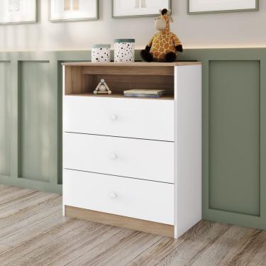 Imagem de Cômoda Magia 3 Gavetas Inclui Nicho Para Decoracao Branco Com Jequitibá Hp