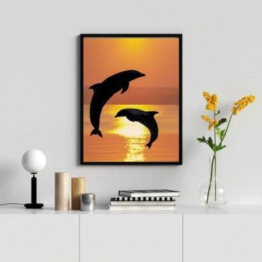 Imagem de Quadro Decorativo Golfinhos Por Do Sol 33X24Cm - Com Vidro