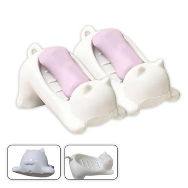 Imagem de Saboneteira Gatinho Kit 2 Uni Porta Sabonete Gato Banheiro Lavabo Banc