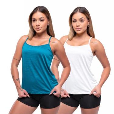 Imagem de Kit 2 Regatas De Alça Fina Básica Lisa Feminina Casual - Força do Sol,