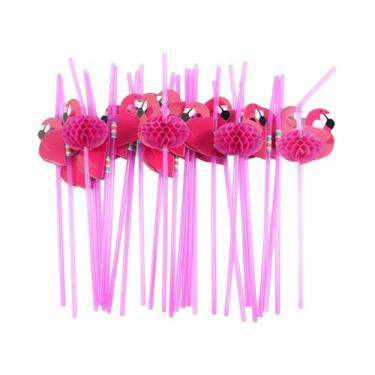 Imagem de Canudos Descartáveis 3D Flamingo E Abacaxi 150/50un. Suprimentos Para 