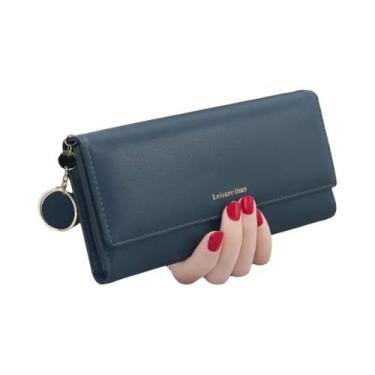 Imagem de Carteira Feminina Longa De Couro Tripartida Com Estampa De Letras, Por