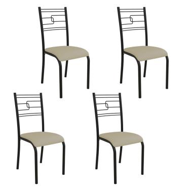 Imagem de Kit 4 Cadeiras Ella Estrutura Em Aço Preto E Tecido Creme