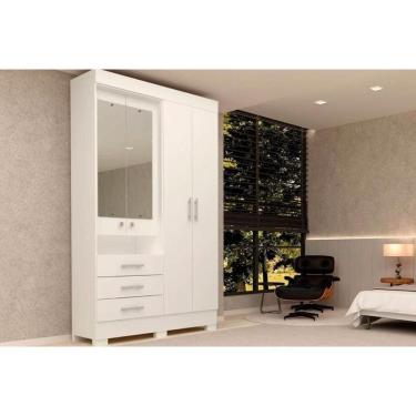 Imagem de Guarda Roupa Solteiro 4 Portas E 3 Gavetas C/ Espelho Débora Branco - Acp