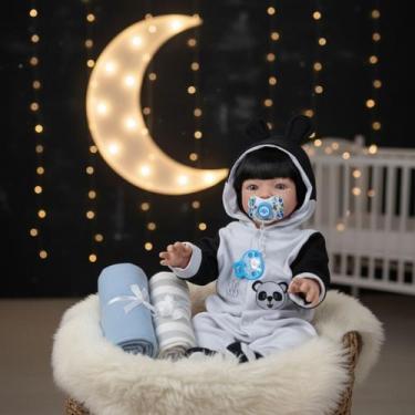 Imagem de Bebe Reborn Menino 100% Silicone Boneco Pandinha + Enxoval Completo - 
