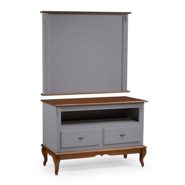 Imagem de Rack com Painel para Sala 120cm Pés Luis XV 2 Gavetas e Nicho Linz Móveis - Cinza/Imbuia Glazer