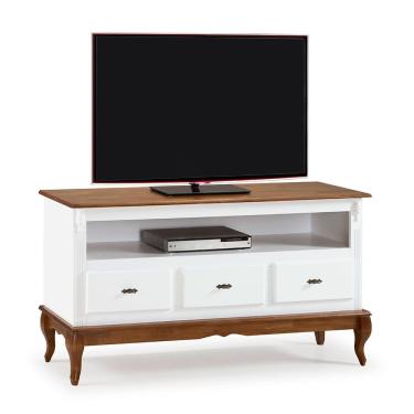 Imagem de Rack para Sala com Pés Luis XV 60501 Linz Móveis 3 Gavetas e Nicho - Branco/Imbuia Glazer