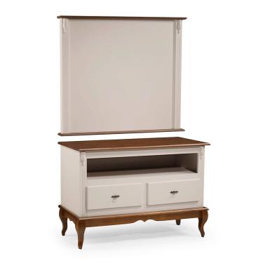 Imagem de Rack com Painel para Sala 120cm Pés Luis XV 2 Gavetas e Nicho Linz Móveis - Off White/Imbuia Glazer