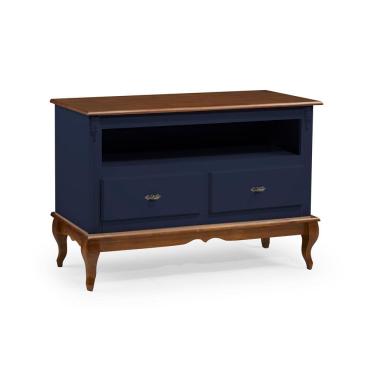 Imagem de 	Rack para Sala com Pés Luis XV 2 Gavetas e Nicho 60502 Linz Móveis - Azul Petróleo/Imbuia Glazer