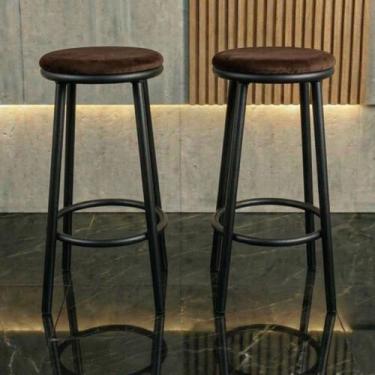 Imagem de Kit 2 Banquetas Alta Estofada Bancada Cozinha Suede Acabamento da estr