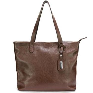 Imagem de Bolsa Sacola Grande Feminina em Couro Legitimo Bovino Café Marrom Alça de Ombro Road Seven-Feminino