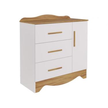Imagem de Cômoda de Bebê 3 Gavetas Moveis Peroba Harmonia, Branco e Amêndoa