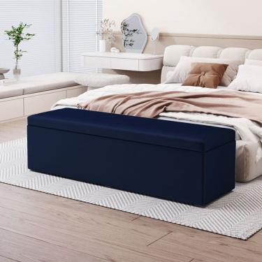 Imagem de Calçadeira Baú Lua em Veludo para Cama Box Casal Queen 160cm