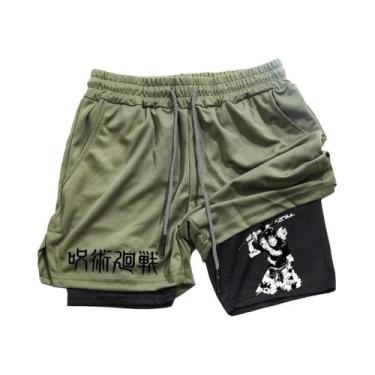 Imagem de Shorts De Corrida Masculinos 2 Em 1 Em Malha Com Estampa De Anime, Cal