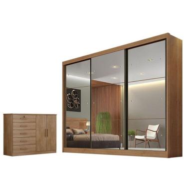 Imagem de Guarda Roupa Casal Atlanta com Espelho e Cômoda Seul Cumaru 23 - Novo Horizonte