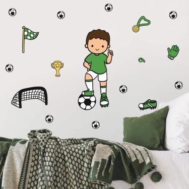 Imagem de Adesivo de Parede Infantil Menino Futebol Verde Copa do Mundo - QDrop