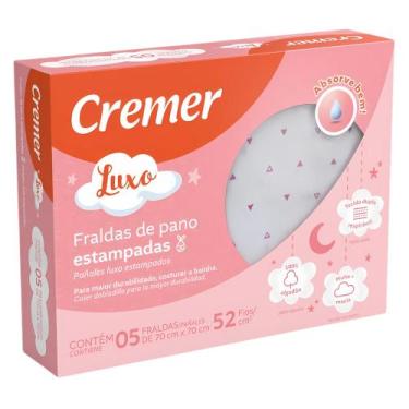 Imagem de Kit 5 Peças Fralda De Pano Luxo Cremer - 70x70cm - 100% algodão, Femin
