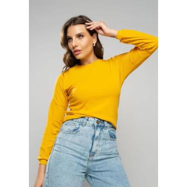 Imagem de Blusa Morcego Gola Canoa Manga Longa Canelada Mostarda Salvatore, Most