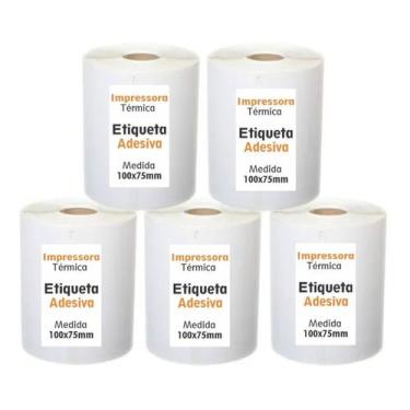Imagem de Kit Etiqueta Adesiva Couchê Impressora Térmica 100x75mm 05un - Cassmar
