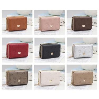 Imagem de Carteira Pequena Feminina Couro Multi-Cartão Desenho Com Três Dobras D