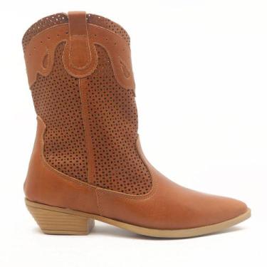 Imagem de Bota Feminina Sapato Da Corte Couro Salto Bloco Baixo Cano Médio Count