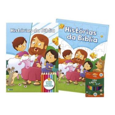Imagem de Livro kit diversão histórias da bíblia colorir lápis de cor - RIDEEL