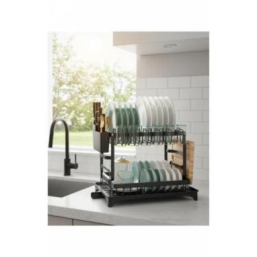 Imagem de 2x Escorredor Preto Aço Inox Modular - Pratos, Copos e Talhe - Congrat