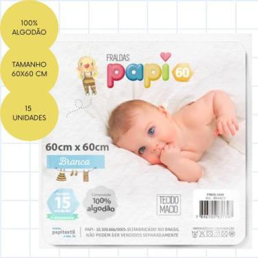 Imagem de Fralda papi 60 branca 60cm x 60cm contem 15 un branco