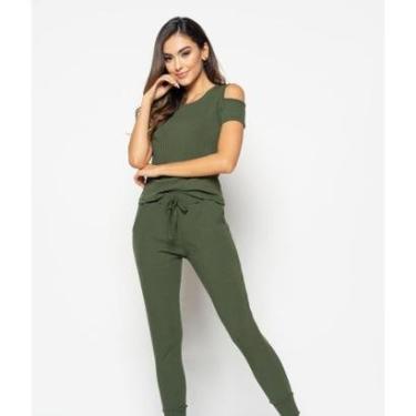 Imagem de Conjunto Salvatore Fashion Comfy Blusa Ombro Vazado Jogger Canelada Feminino-Feminino