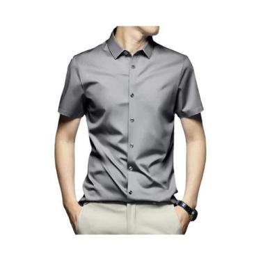 Imagem de Camisa Social Masculina Preta De Seda 5XL Manga Curta Sem Passar a Fer