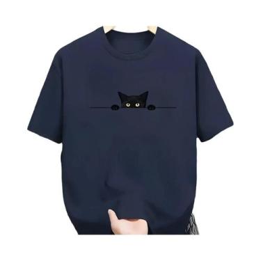 Imagem de Camiseta Casual Masculina De Verão Em Algodão Com Estampa De Gato, Gol