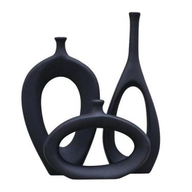 Imagem de Trio Vaso Garrafa Ceramica vazado Decoração Enfeite Casa Sala Rack - N