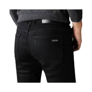 Imagem de Calças Jeans Masculinas Pretas De Denim Stretch Estilo Clássico Marca 