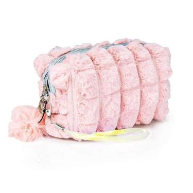 Imagem de Necessaire Felpuda Com Fecho Holográfico - Sami, Rosa