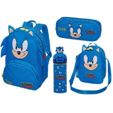 Imagem de Kit Mochila Costa Lancheira Garrafa Térmica Estojo Simples Sonic Tiny 