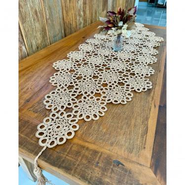 Imagem de Caminho de Mesa Argola Crochê Artesanal Polipropileno 1,45MX50CM Bege