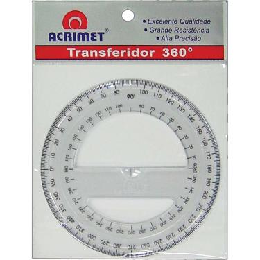 Imagem de Transferidor Acrimet Poliestireno 360 Graus com Escala Gravada e Certificado Pelo INMETRO