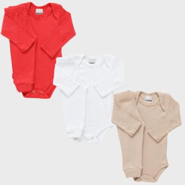 Imagem de Kit 3 Conjuntos Body Bebê Manga Longa + Calça Canelado Enxoval Materni