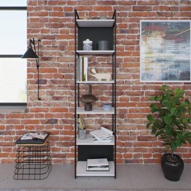 Imagem de Estante Alta com 6 Prateleiras 185x45x33cm com Fundo Yon Branco/Preto 