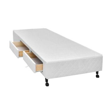 Imagem de Cama Box Solteiro Poli White com 2 Gavetas Estrutura em Madeira Branco Colchões Castor