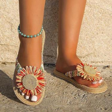 Imagem de Chinelo Feminino De Linho Multicolorido Com Estampa De Girassol, Antid